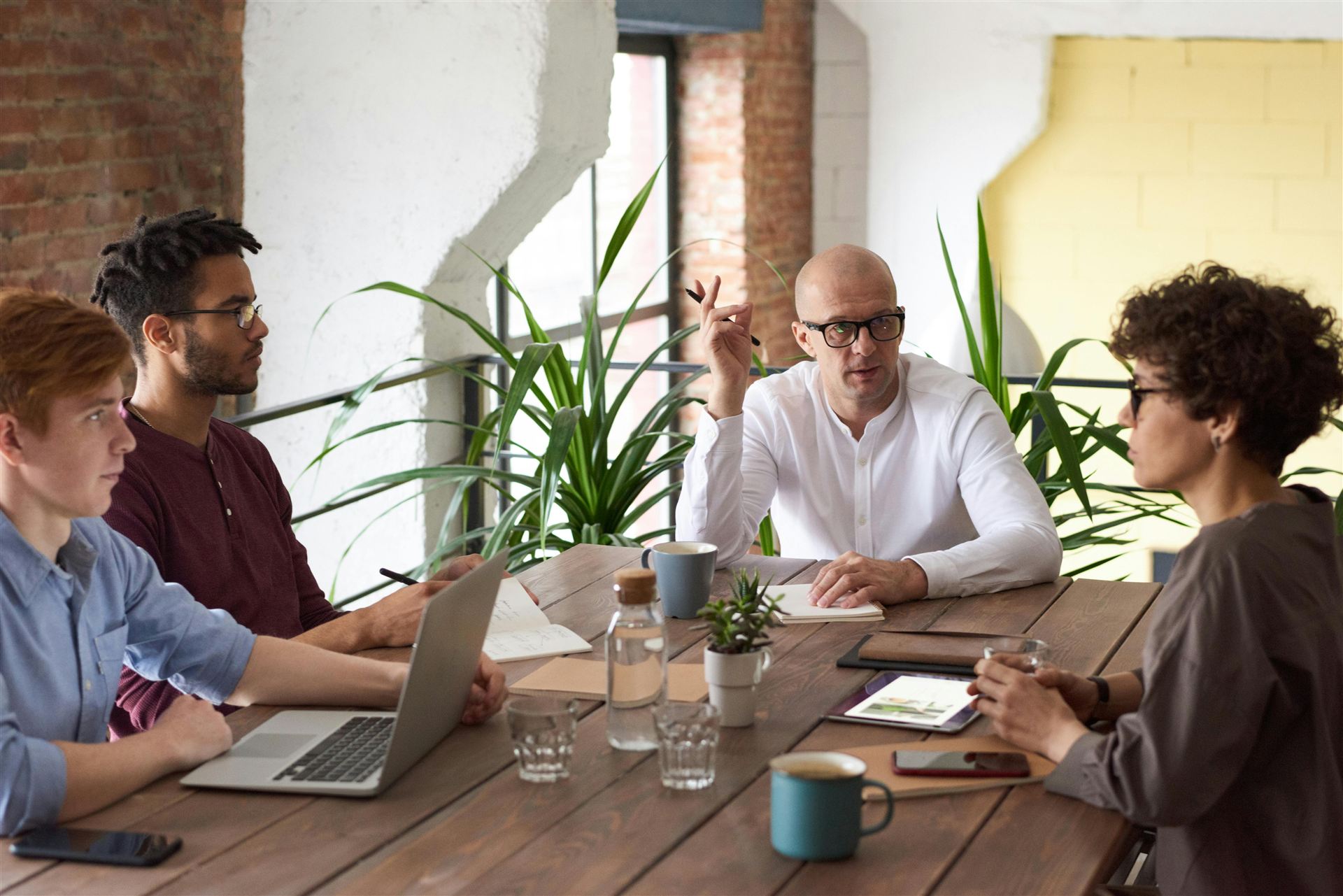 Team collaborating around a table